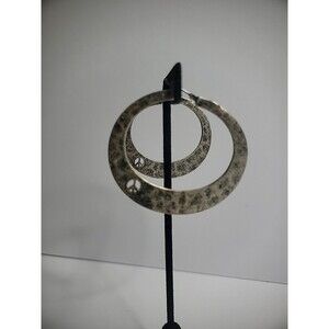 Vintage .925 Sterling Silver Pierced Hoop Earrings Hammered Peace Sign Cutout